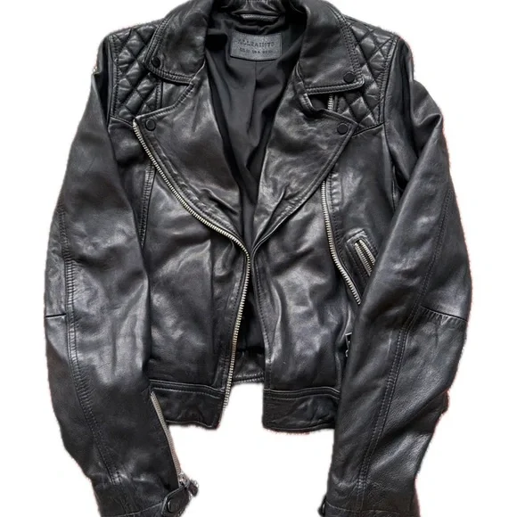 All Saints Conroy Leather Moto Jacket - Picture 3 of 6